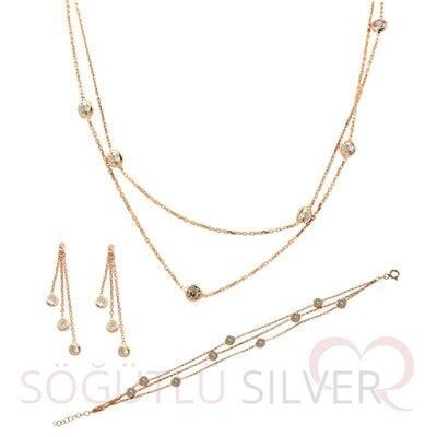 Gümüş Rose sıra  zirkon taşlı set set8384