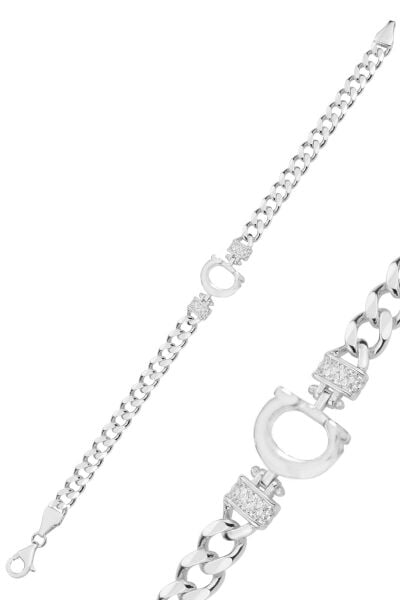 Gümüş rodyumlu zirkon taşlı üç boyutlu gurmet zincirli harf bileklik SGTL12883