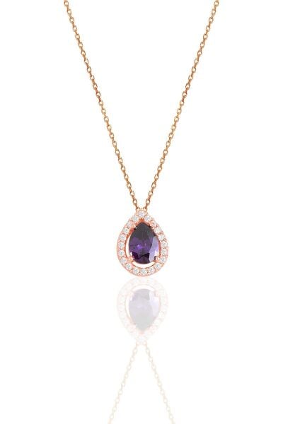 Gümüş rose ametis taşlı damla modeli kolye SGTL11513MOR