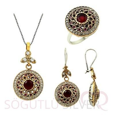 kök yakut ve zirkon taşlı otantik üçlü set set8380