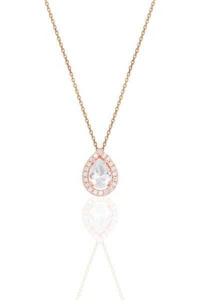 Gümüş rose zirkon taşlı damla modeli kolye SGTL11513BEYAZ