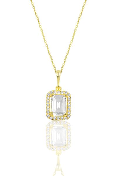 Gümüş altın yaldızlı baget taşlı üçlü set SGTL11564GOLD