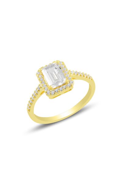Gümüş altın yaldızlı baget taşlı üçlü set SGTL11564GOLD