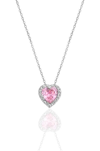 Gümüş rodyumlu pembe taşlı pırlanta montürlü Kalp modeli kolye SGTL12082PEMBE