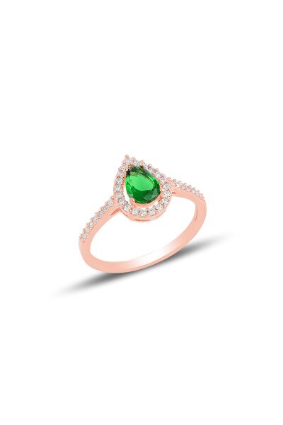 Gümüş rose kök zümrüt taşlı damla modeli üçlü set SGTL11512YESIL