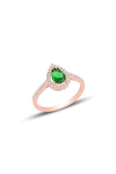 Gümüş rose kök zümrüt taşlı damla modeli üçlü set SGTL11512YESIL