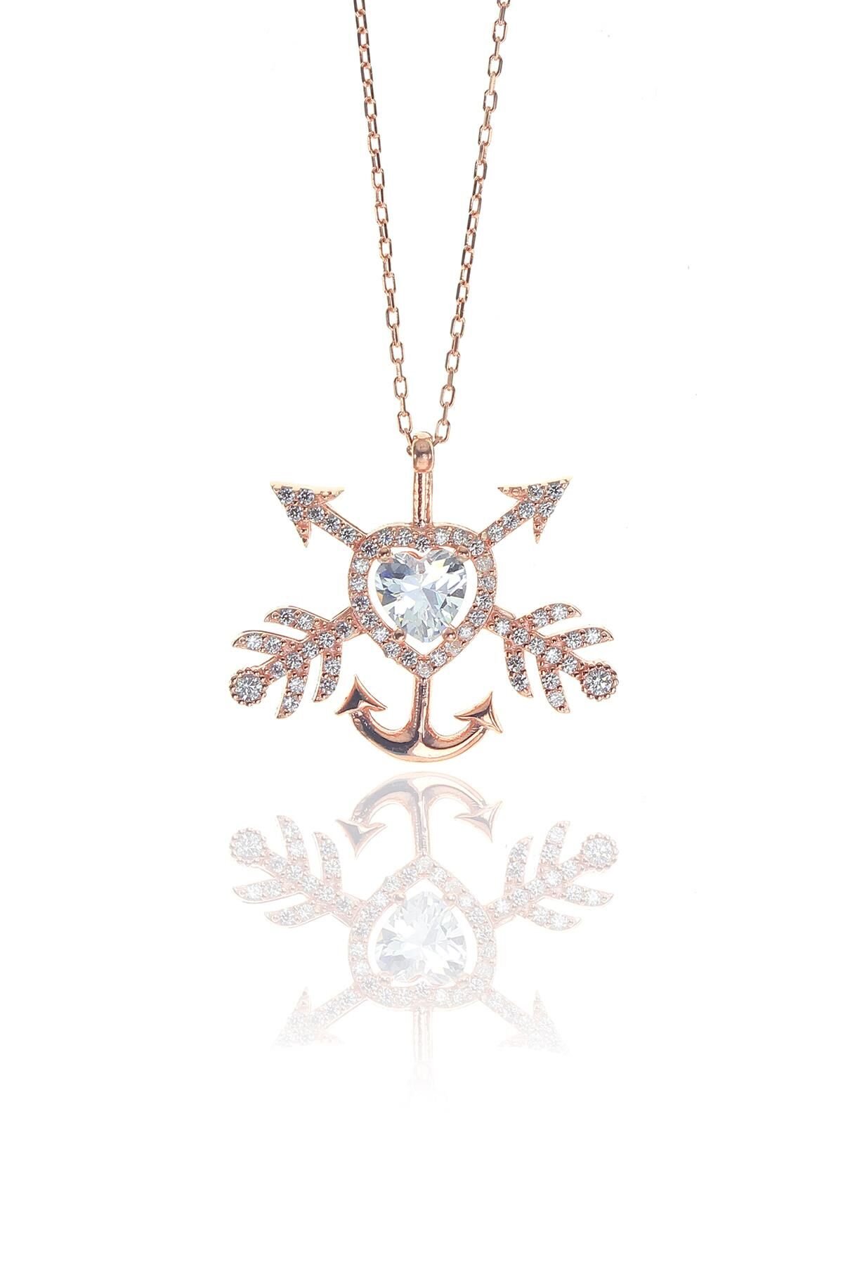 Gümüş kalpli çapa ok kolye SGTL8747