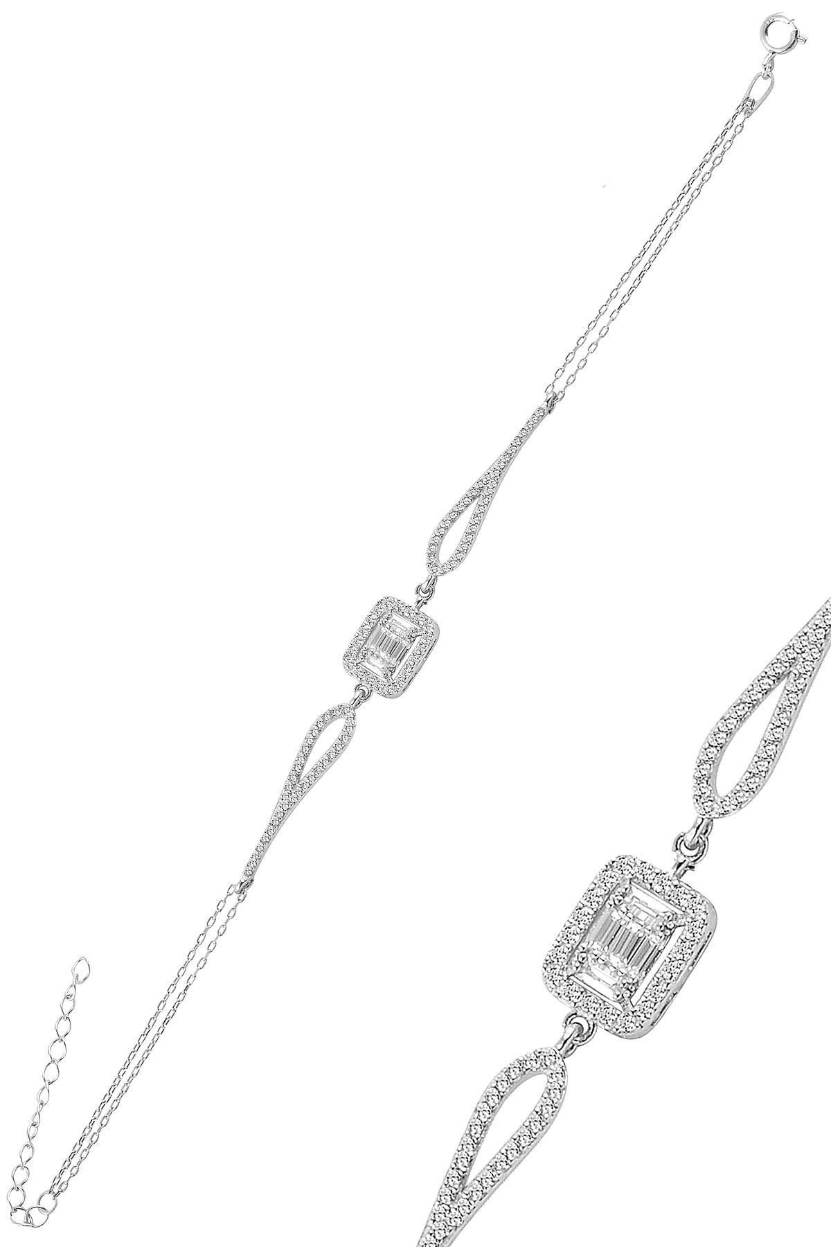 Gümüş rodyumlu zirkon baget taşlı bileklik. SGTL10741RODAJ
