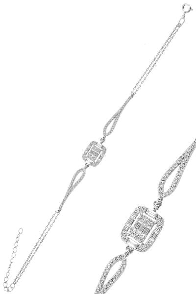 Gümüş rodyumlu zirkon baget taşlı bileklik. SGTL10742RODAJ