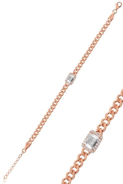 Gümüş zincir modeli baget taşlı bileklik SGTL10023ROSE