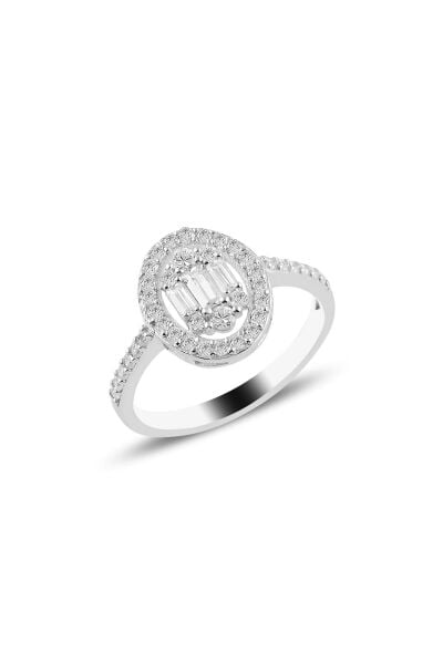 Gümüş rodyumlu oval gümüş baget taşlı yüzük SGTL10744YZK