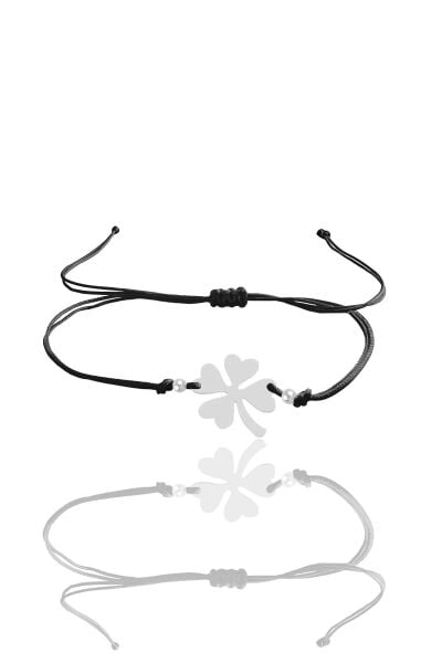 Gümüş yonca modeli makrome ip şans bileklik SGTL12020RODAJ