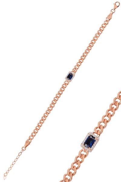 Gümüş zincir modeli baget safir taşlı bileklik SGTL10023SAFİR