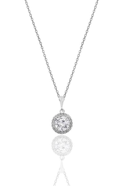 Gümüş zirkon taşlı yuvarlak pırlanta montürlü gümüş kolye SGTL10730RODAJ