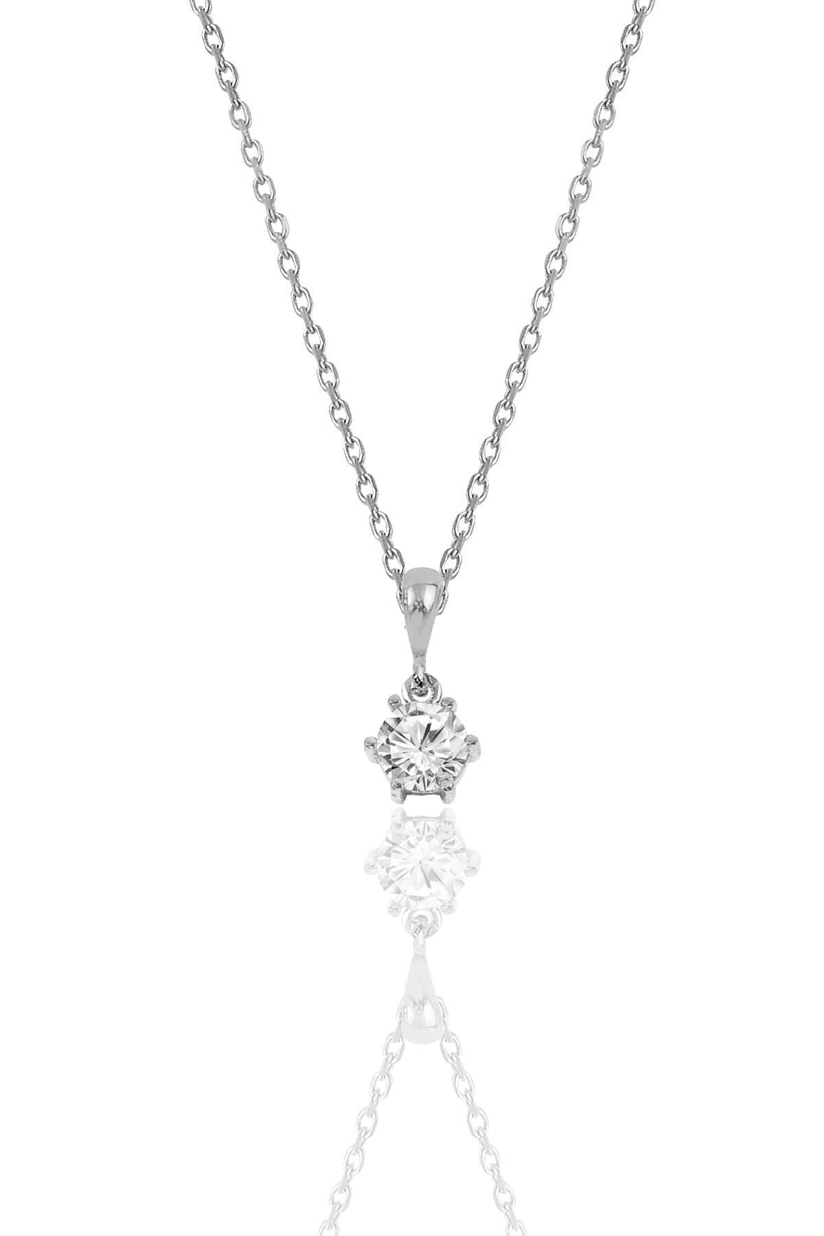 Gümüş rodyumlu zirkon taşlı pırlanta montürlü tek taş kolye SGTL12019RODAJ