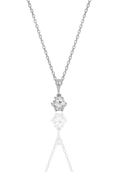 Gümüş rodyumlu zirkon taşlı pırlanta montürlü tek taş kolye SGTL12019RODAJ