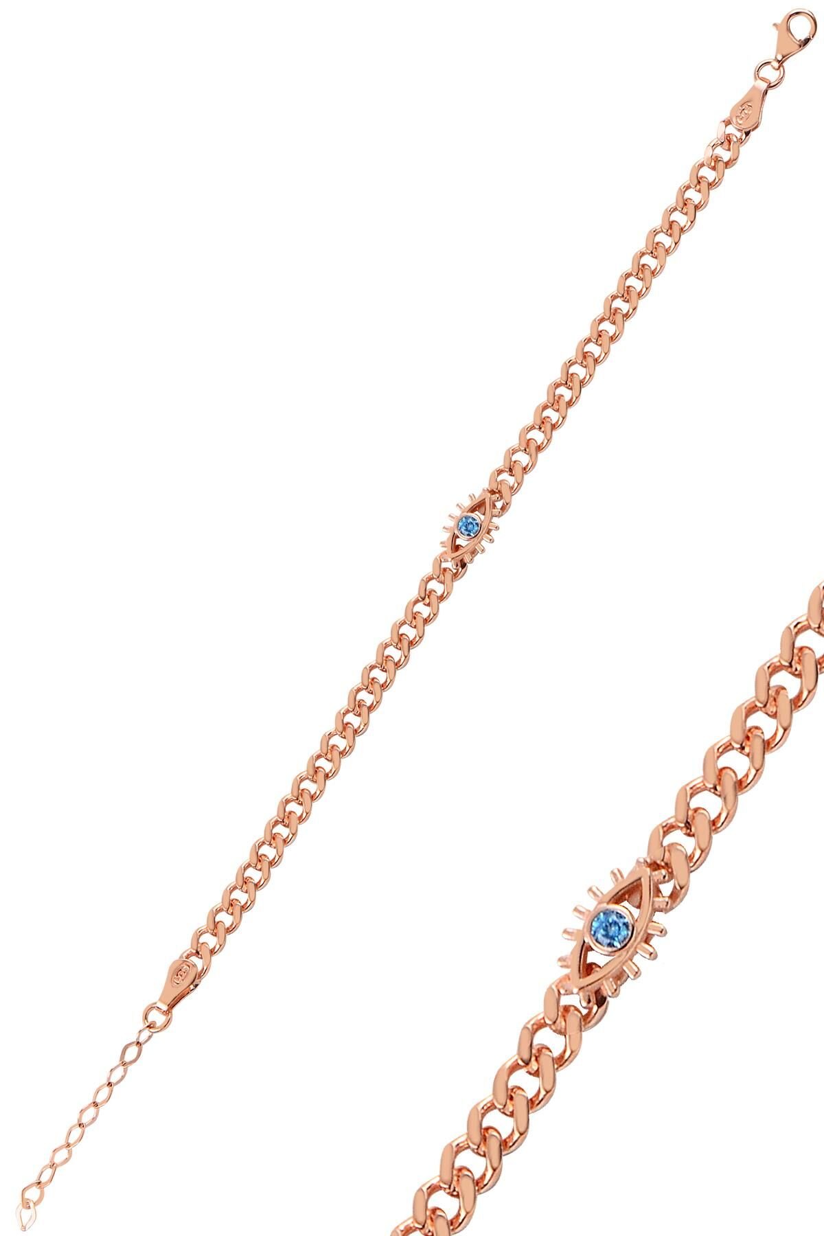 Gümüş zincir kirpi göz modeli bileklik SGTL10024AKUAMARİN