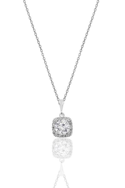 Gümüş zirkon taşlı kare pırlanta montürlü gümüş kolye SGTL10731RODAJ