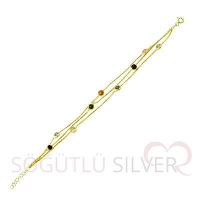 Gümüş altın rengi renkli zirkon taşlı bileklik bileklik6851