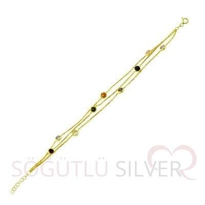 Gümüş altın rengi renkli zirkon taşlı bileklik bileklik6851
