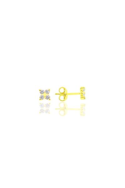 Gümüş altın yaldızlı zirkon  taşlı mini yonca küpe SGTL10644GOLD