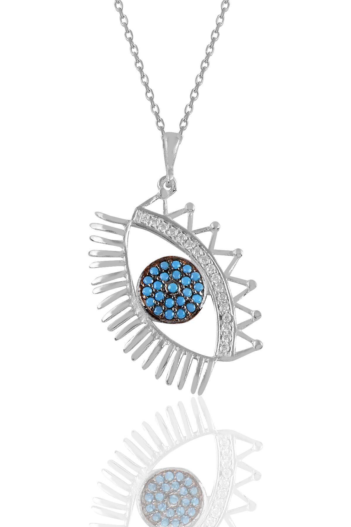 Gümüş rodyumlu  turkuaz  taşlı  lareyn kolye SGTL11108RODAJ