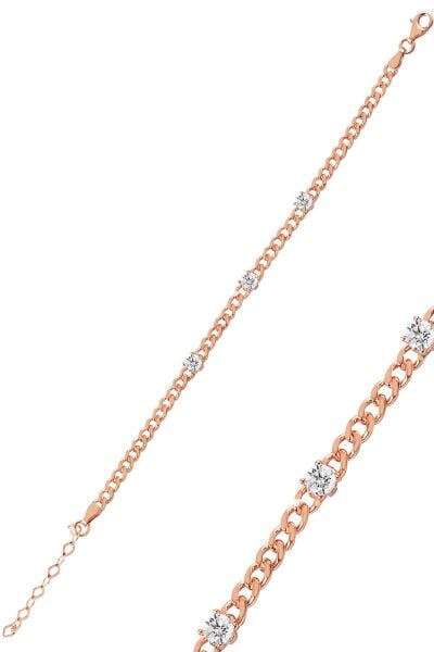Gümüş zincir modeli üç taşlı bileklik SGTL10025ROSE