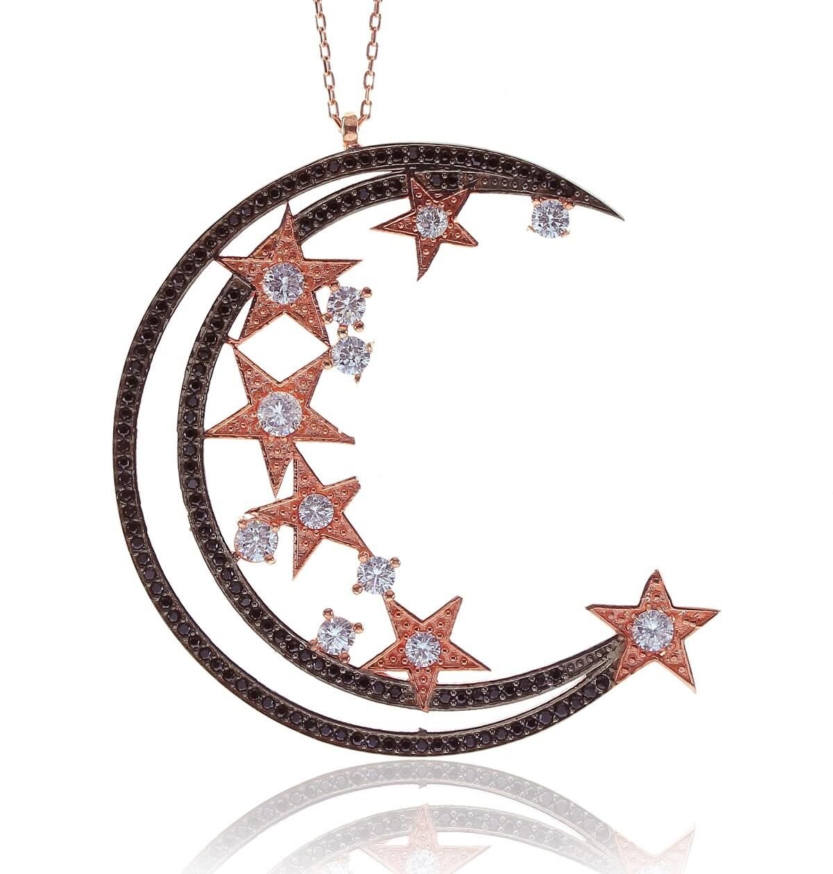 Uzun zincirli ay ve yıldız kolye SGTL8095