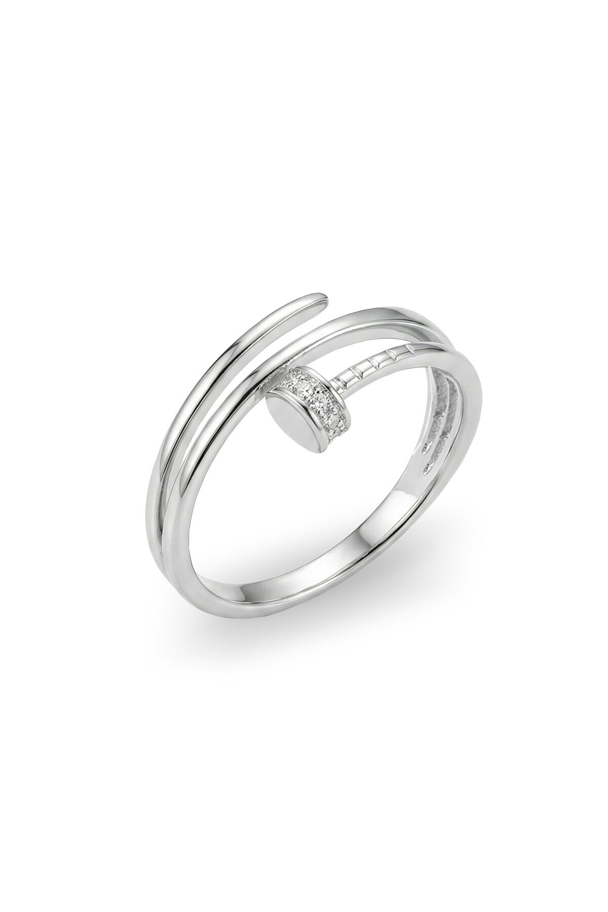 925 Ayar Gümüş Yüzük Zirkon Taşlı Çivi Tasarım 3 Sıra Görünümlü Modern Yüzük