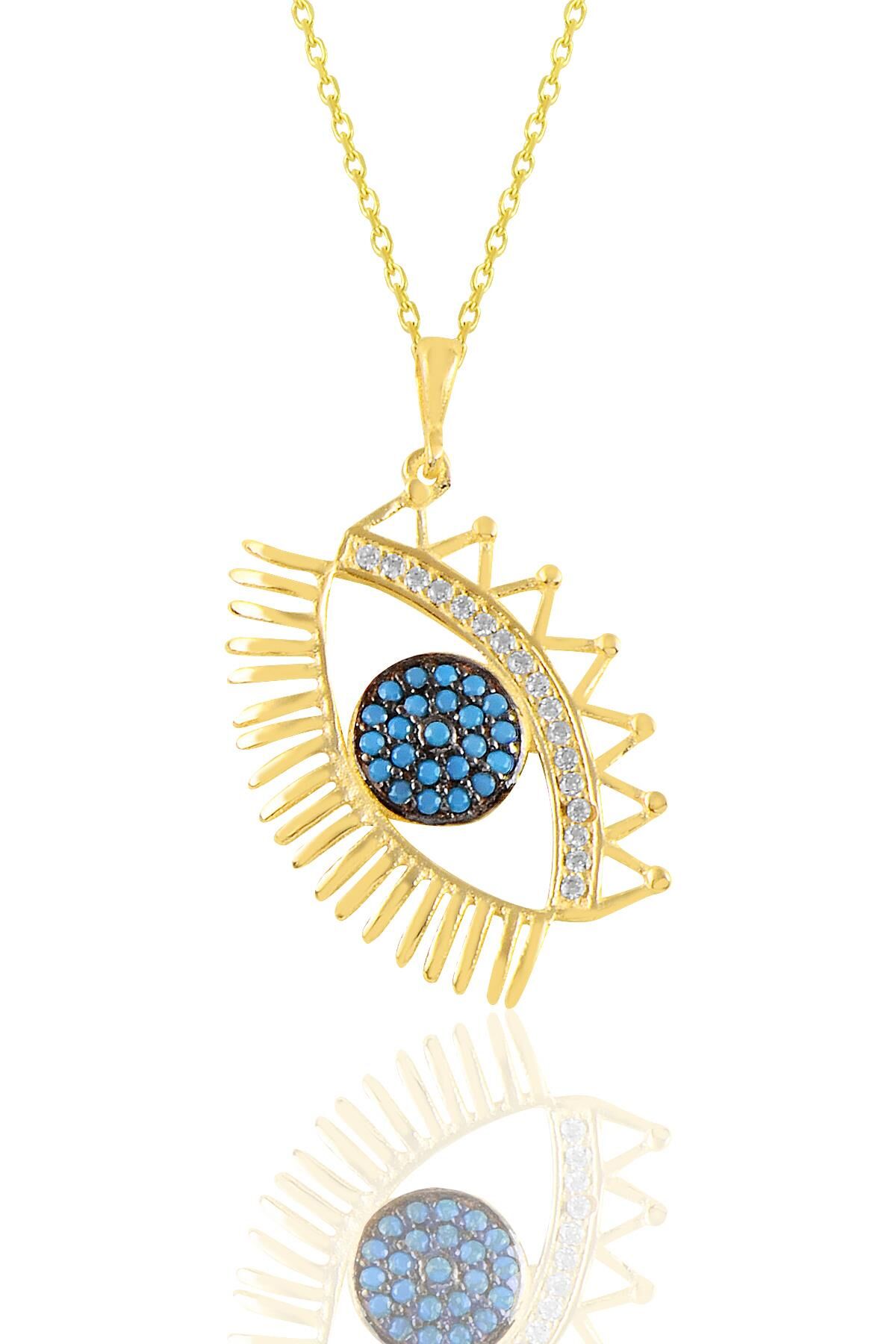 Gümüş altın yaldızlı turkuaz taşlı  lareyn kolye SGTL11108GOLD