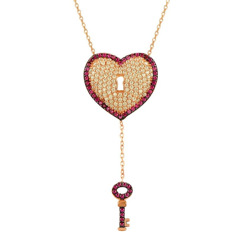 yakut taşlı kalbimin anahtarı kolye SGTL2515