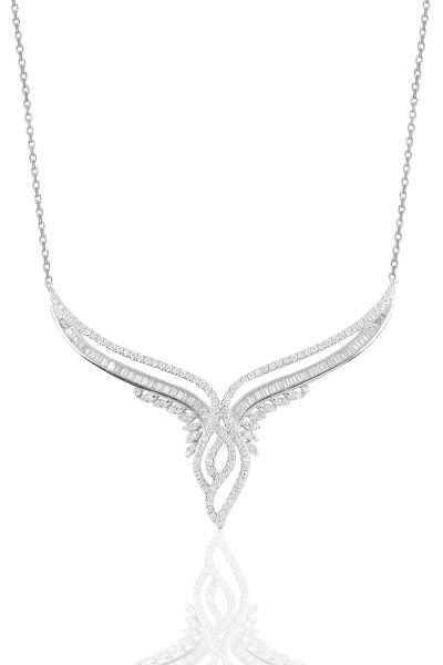 Gümüş rodyumlu  pırlanta modeli beyaz altın görünümlü kolye küpe ve yüzük seti SGTL10947