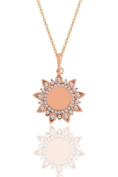 Gümüş rose zirkon taşlı sunflowers güneş kolye SGTL11107ROSE