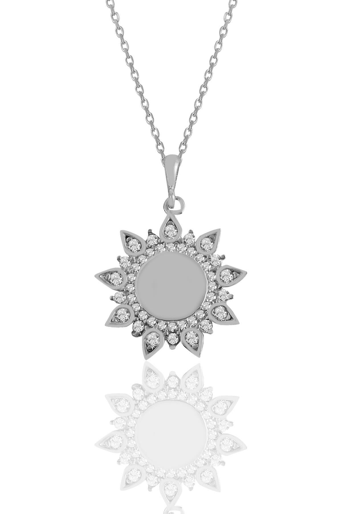 Gümüş rodyumlu zirkon taşlı sunflowers güneş kolye SGTL11107RODAJ