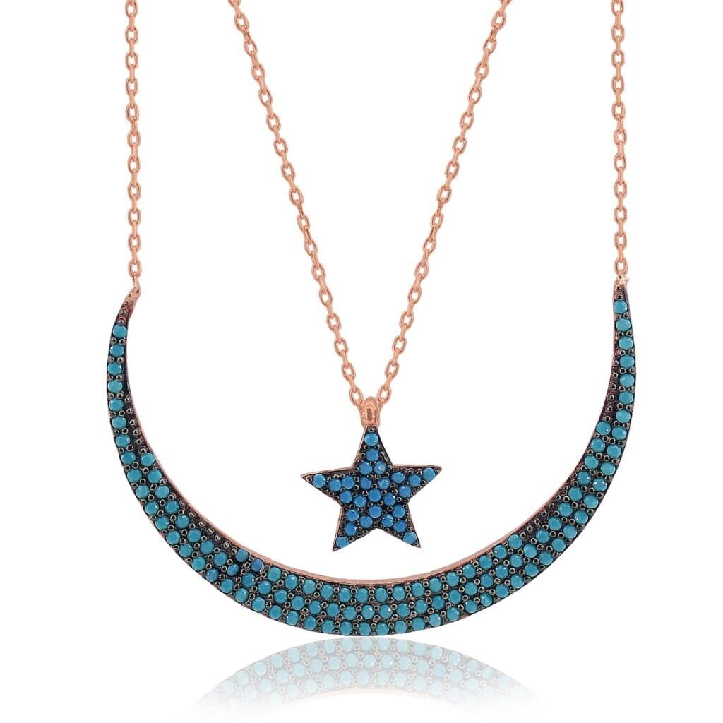 büyük boy çift zincirli ayyıldızı kolye SGTL3231