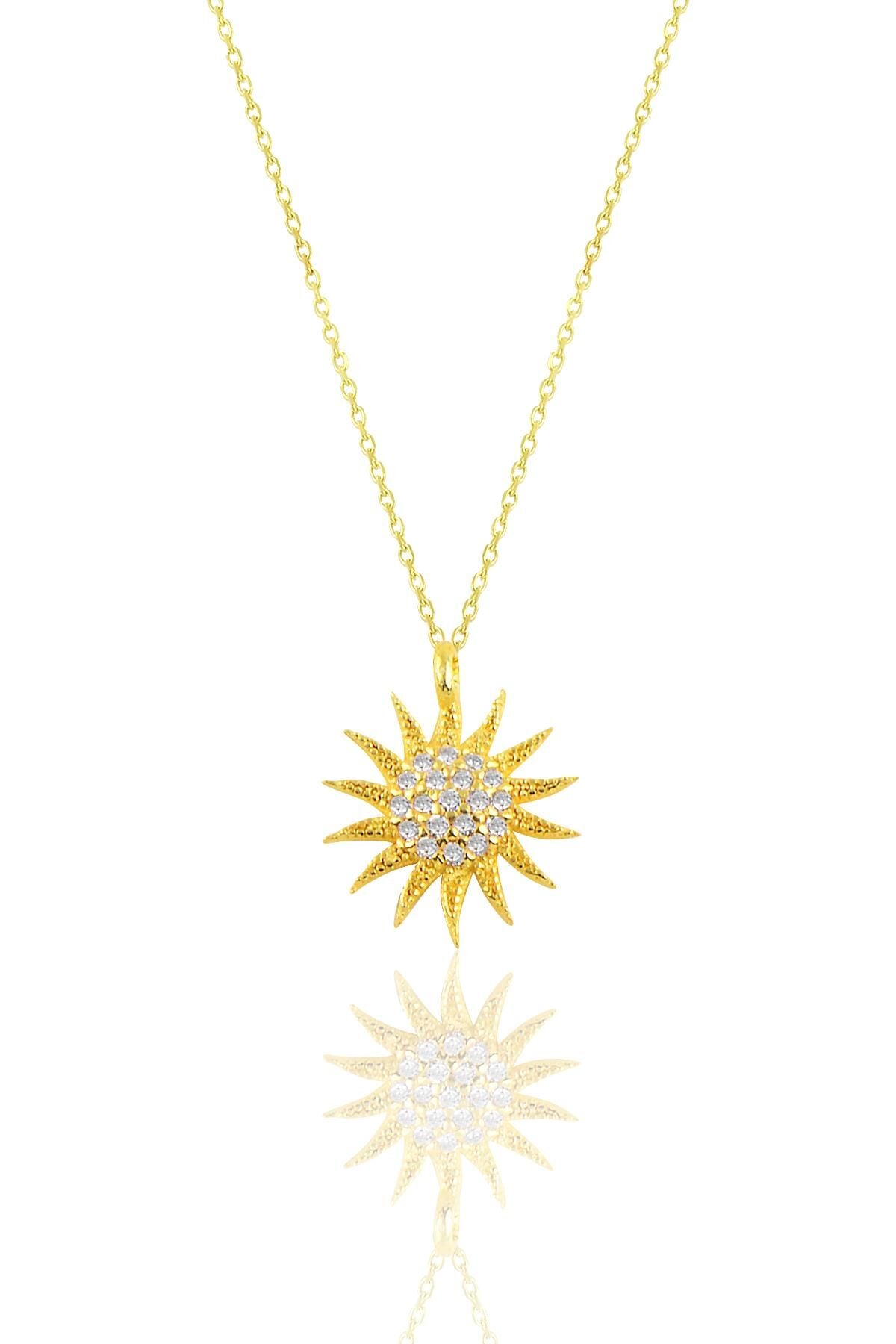 Gümüş altın yaldızlı gümüş güneş kolye SGTL10510GOLD
