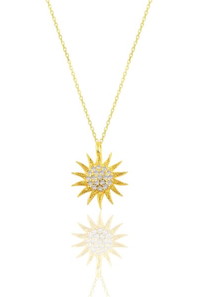 Gümüş altın yaldızlı gümüş güneş kolye SGTL10510GOLD