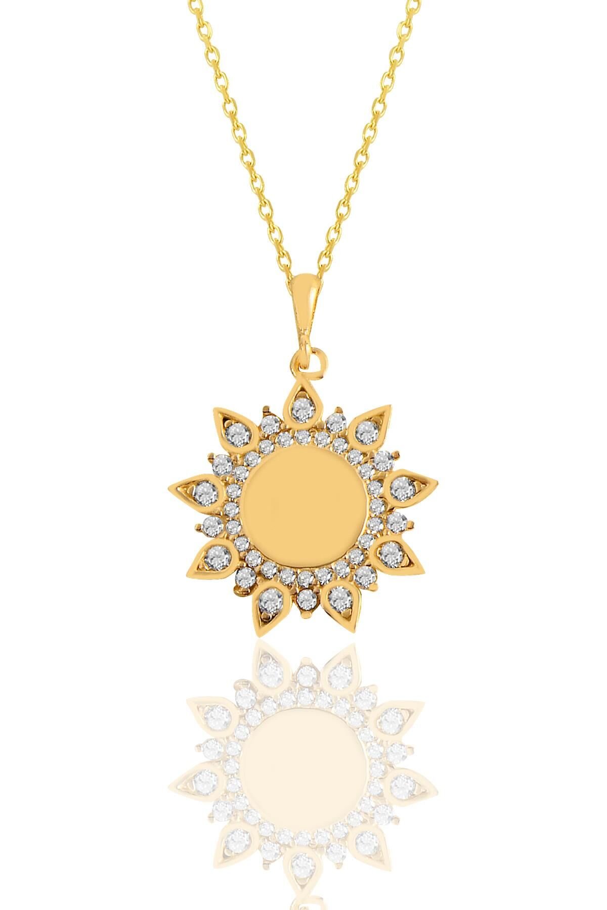 Gümüş altın yaldızlı zirkon taşlı sunflowers güneş kolye SGTL11107GOLD