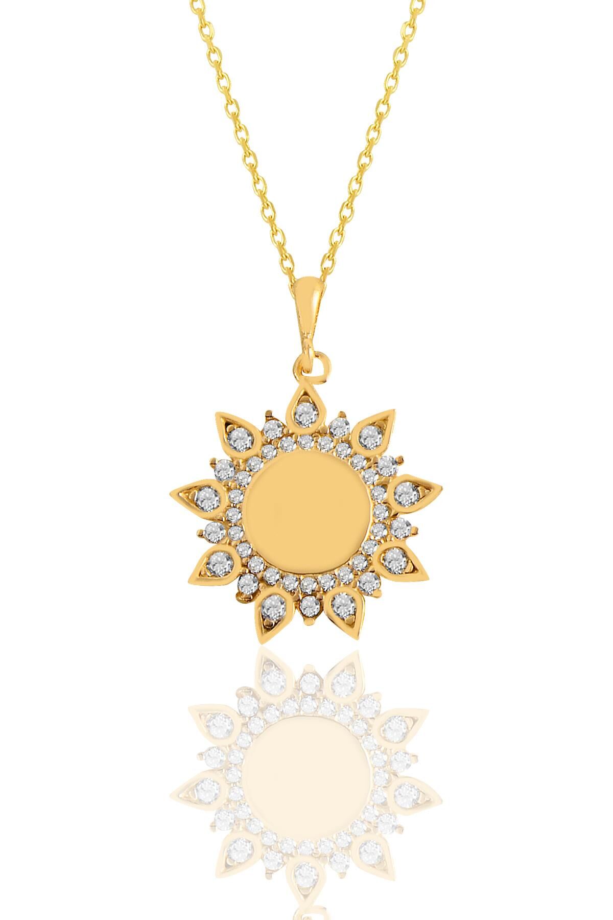 Gümüş altın yaldızlı zirkon taşlı sunflowers güneş kolye SGTL11107GOLD