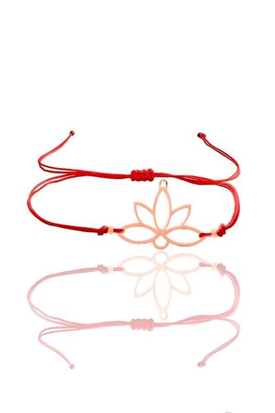 Gümüş rose lotus yaşam çiçeği kırmızı ipli bileklik SGTL12059ROSE
