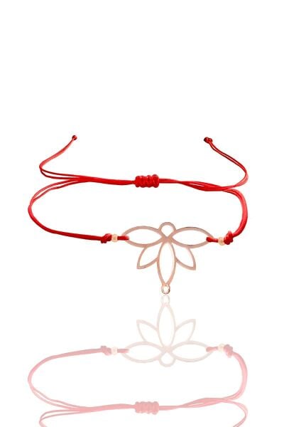 Gümüş rose lotus yaşam çiçeği kırmızı ipli bileklik SGTL12059ROSE