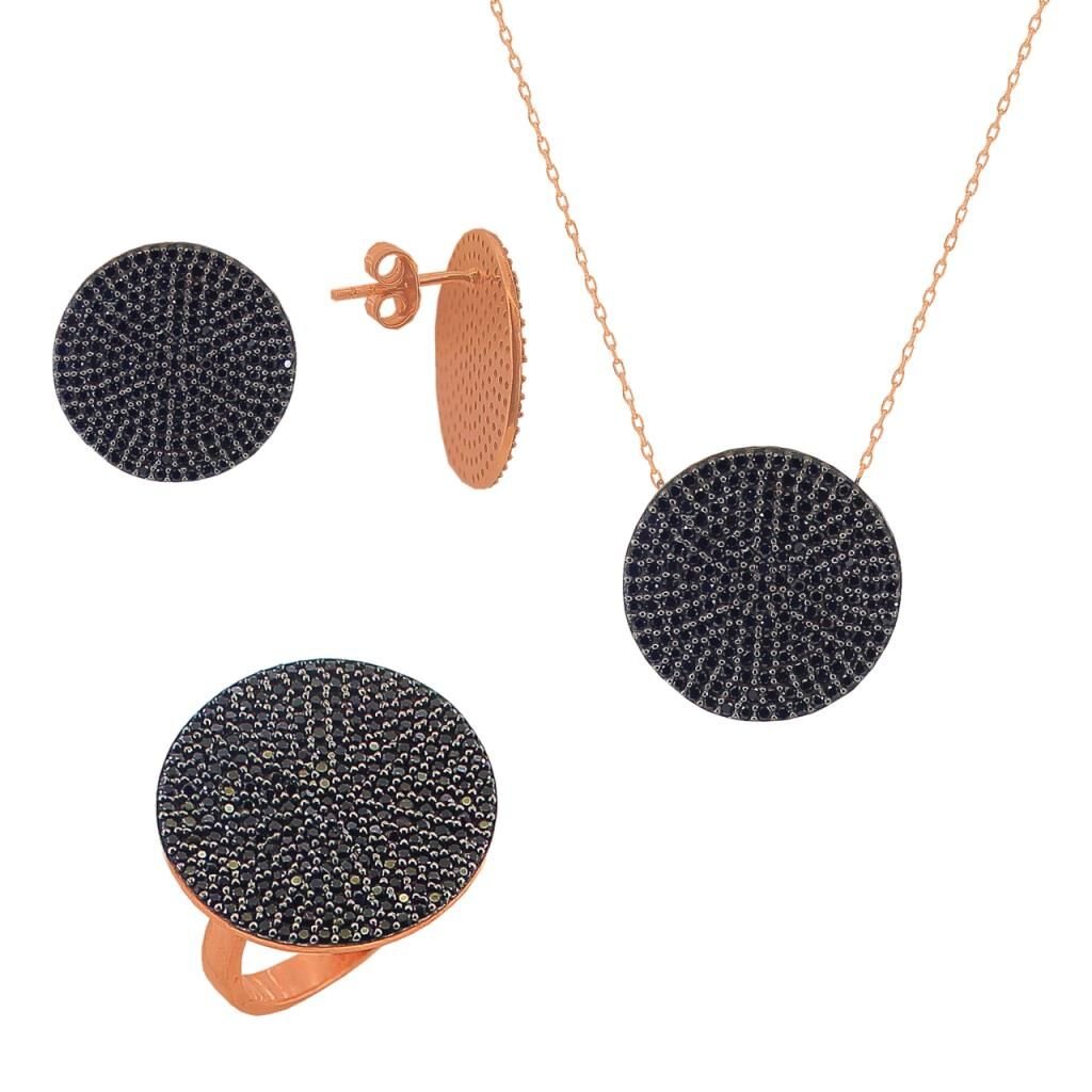 onix taşlı rose yuvarlak üçlü set SGTL3290