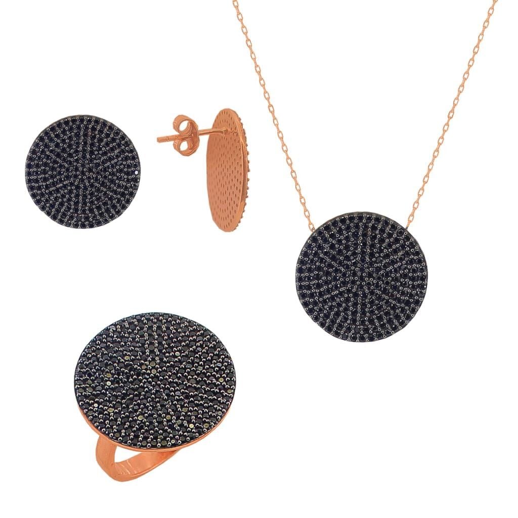 onix taşlı rose yuvarlak üçlü set SGTL3290