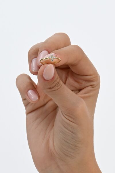 Gümüş altın yaldızlı zirkon taşlı tiny clover yonca yüzük