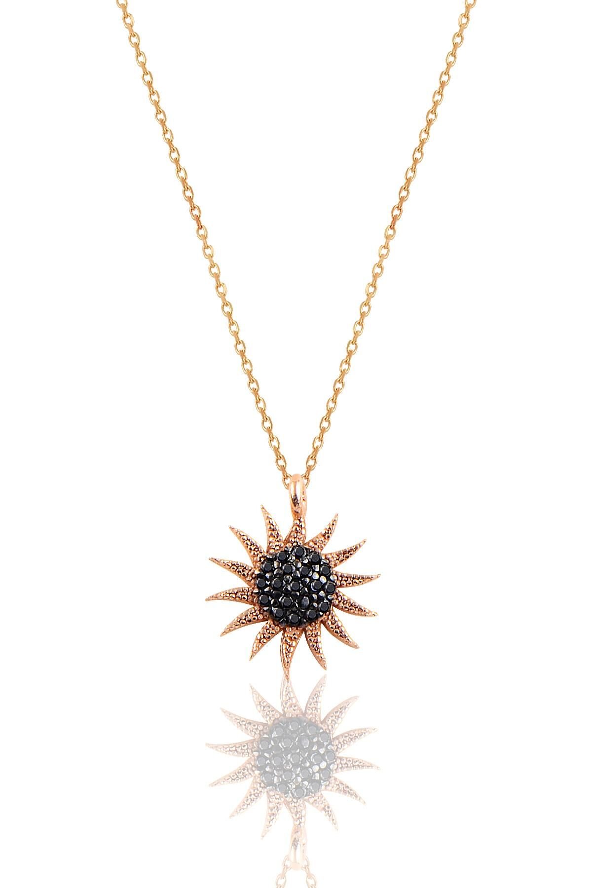 Gümüş rose siyah  taşlı gümüş  güneş kolye SGTL10510SYH