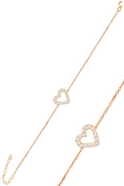 Gümüş rose zirkon taşlı kalp bileklik SGTL11581ROSE
