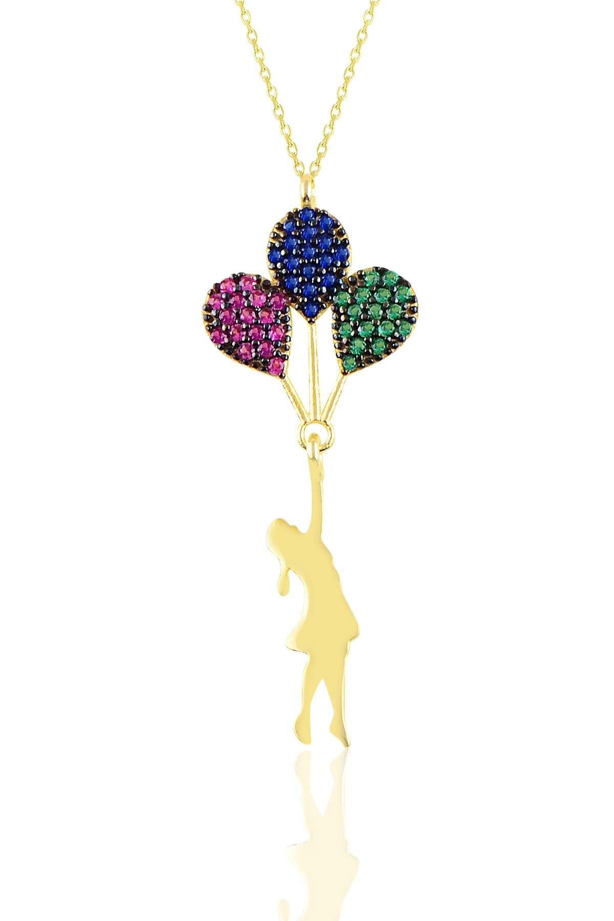 Gümüş 925 Ayar Gümüş Altın Yaldızlı Balonlu Kız Kolye SGTL10605GOLD