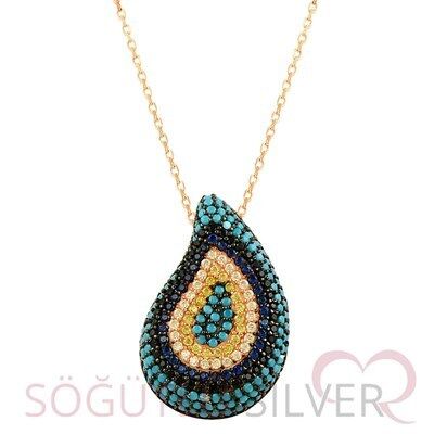 nano turkuaz taşlı üç boyutlu nazar kolye SGTL2513