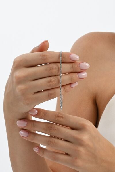 Gümüş rodyumlu zirkon taşlı pırlanta montürlü su yolu asansörlü  bileklik SGTL12731RODAJ