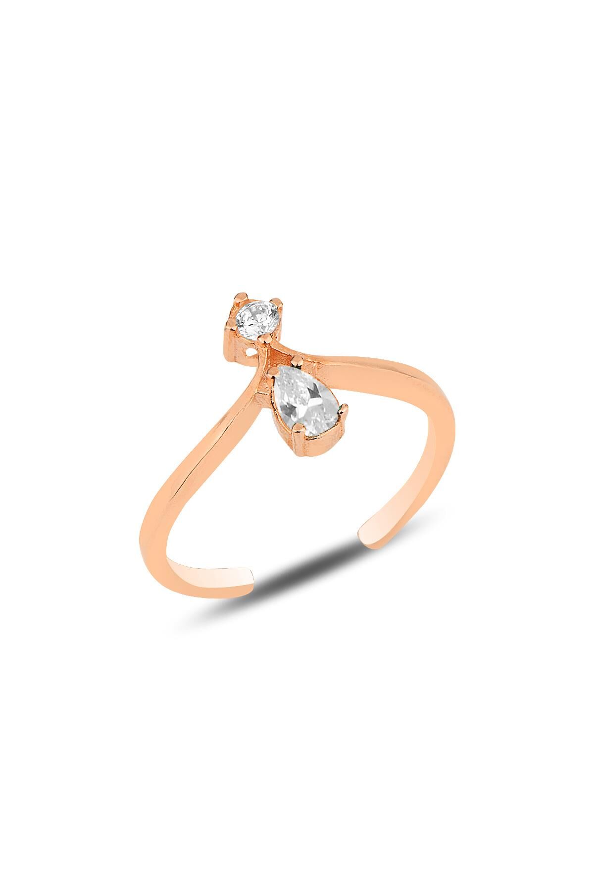 Gümüş rose zirkon taşlı taç modeli ayarlamalı damla yüzük SGTL12181BEYAZ